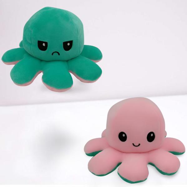 Peluche Pieuvre Réversible | Peluche Poulpe - Octopus | Humeur - Rose / Vert menthe