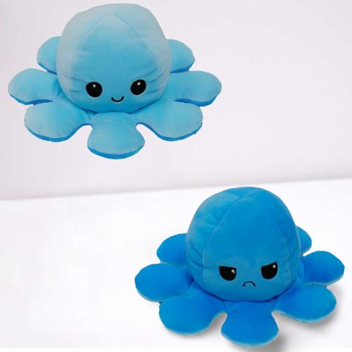 Peluche Pieuvre Réversible | Peluche Poulpe - Octopus | Humeur - Bleu clair / Bleu