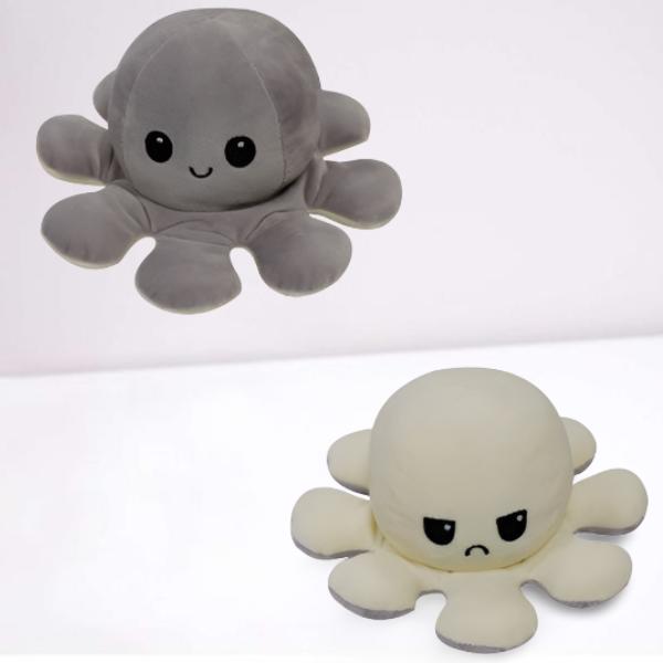 Peluche Pieuvre Réversible | Peluche Poulpe - Octopus | Humeur - Beige / Gris