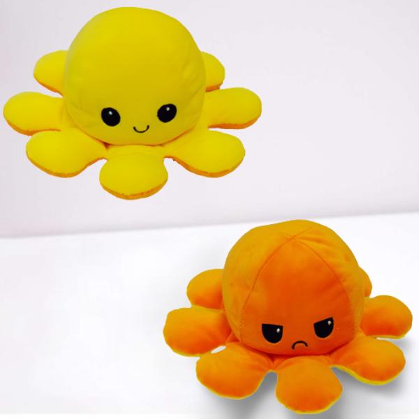 Peluche Pieuvre Réversible | Peluche Poulpe - Octopus | Humeur - Jaune / Orange
