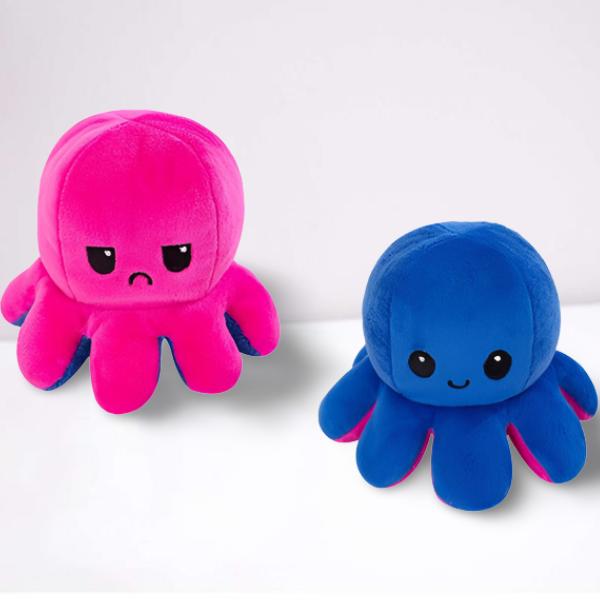 Peluche Pieuvre Réversible | Peluche Poulpe - Octopus | Humeur - Bleu / Violet