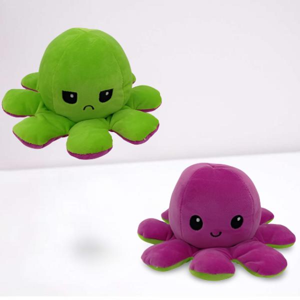 Peluche Pieuvre Réversible | Peluche Poulpe - Octopus | Humeur - Violet / Vert clair
