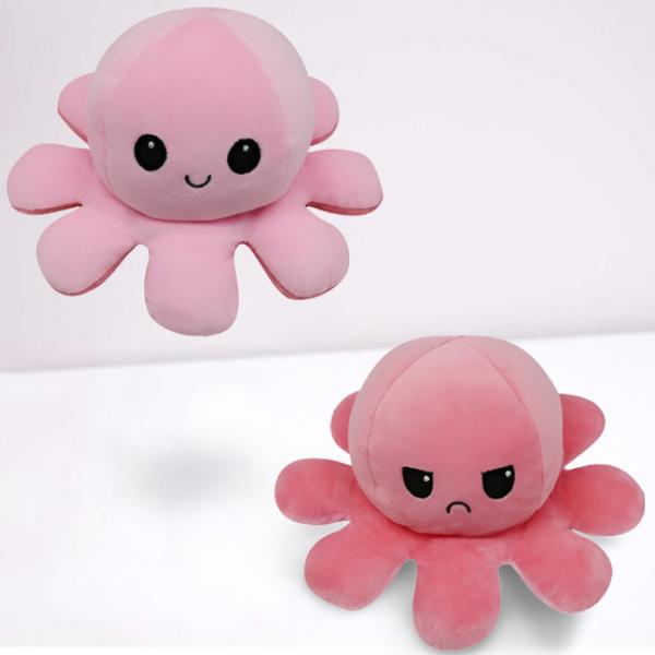 Peluche Pieuvre Réversible | Peluche Poulpe - Octopus | Humeur - Rose clair / Rose foncé