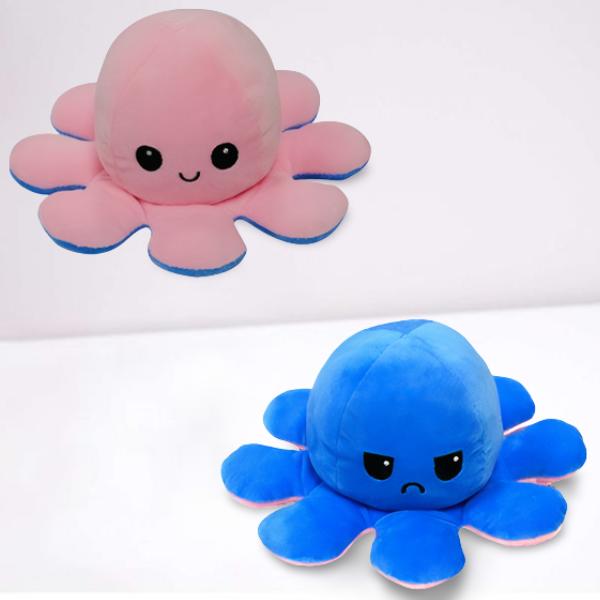 Peluche Pieuvre Réversible | Peluche Poulpe - Octopus | Humeur - Rose / Bleu