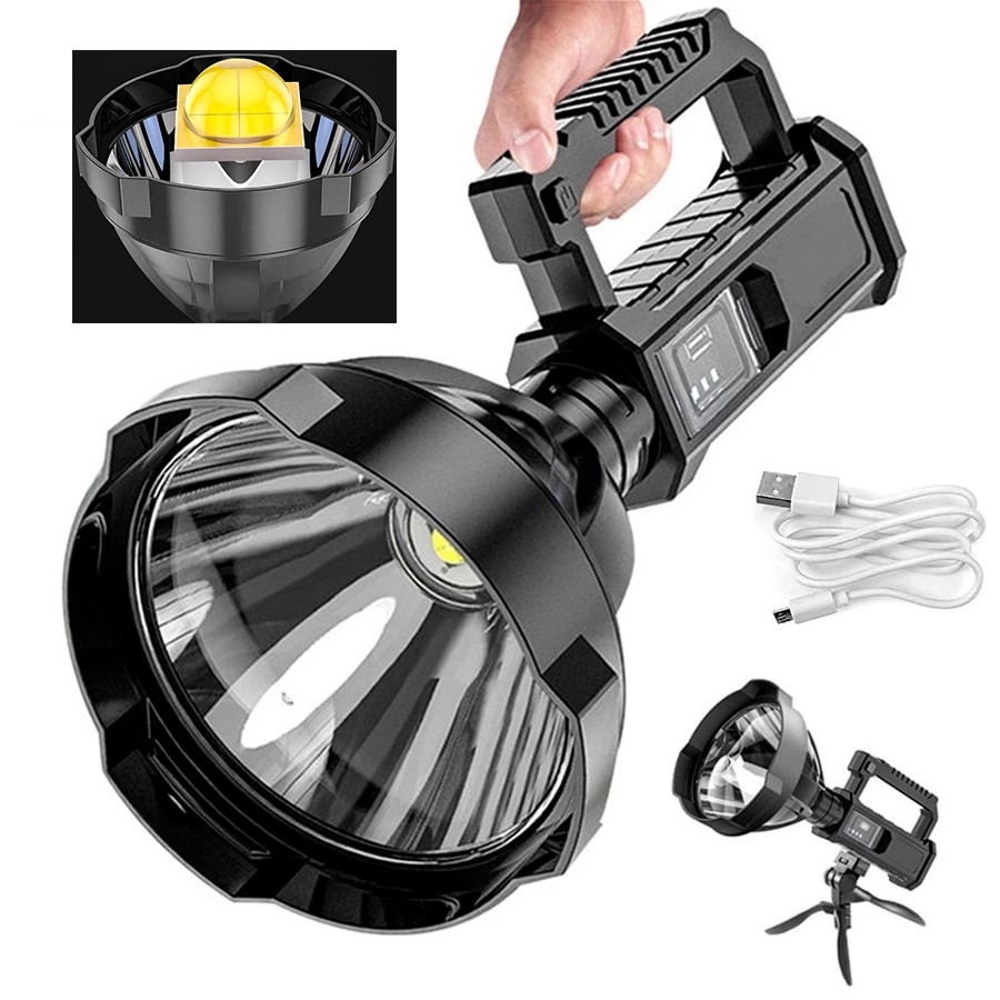 Lampe Torche LED Puissante Rechargeable | Longue Portée et Portative - Noir