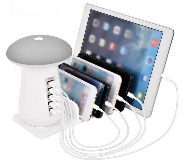 Socle de Chargement Rapide Multi-port & Lampe (5 ports) - Blanc