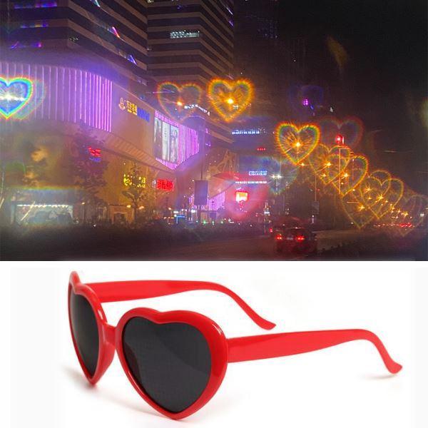 Lunettes De Diffraction - Effet De Lumière Cœur - Rouge