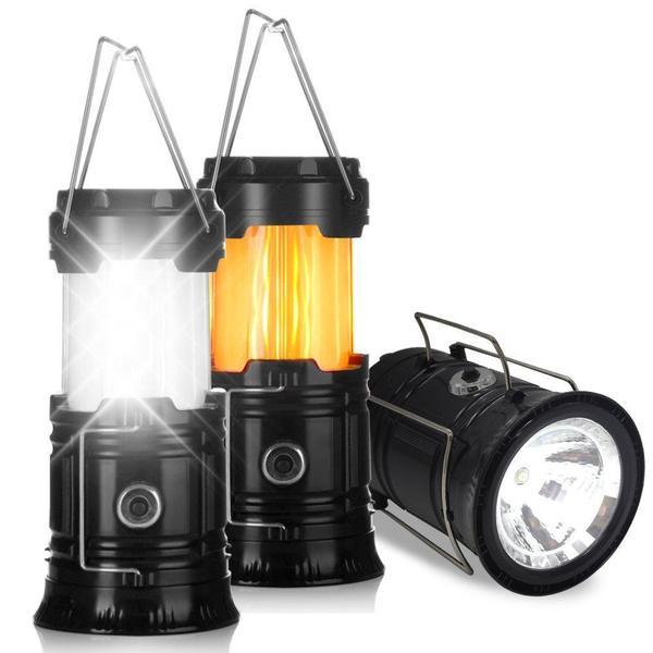 Lanterne De Camping 3-en-1 - Lampe De Poche LED Effet Flamme - Noir