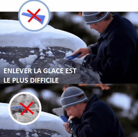 L'homme Nettoie Une Vitre Glacée Sur Une Voiture Avec Un Grattoir à Glace  Froide Matinée Enneigée Et Glaciale Focus Sur Le Grattoir à Glace