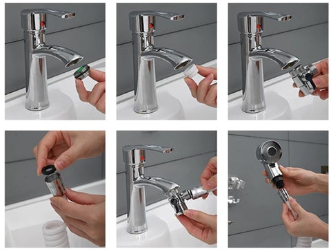 douchette adaptable sur robinet Lavabo Ensemble Pommeau Extensions de  robinets pour Pet Douche se Laver Les Cheveux ou Nettoyer L'évier(blanc) :  : Bricolage