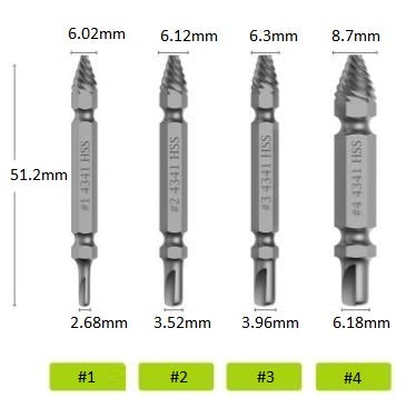 22 pièces Extracteur de vis pour vis cassée Drillpro HSS extracteur de  boulon cassé Kits de