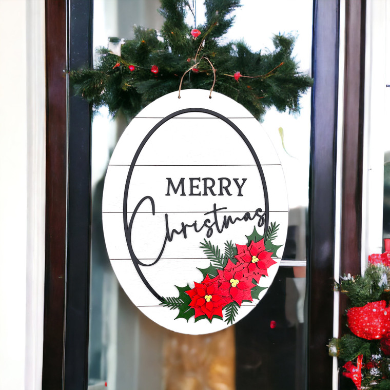 Merry Christmas Poinsettia Door Hanger