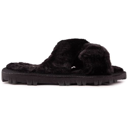 Truffle Poppy Fluffy Slide Slippers - POPPYBK