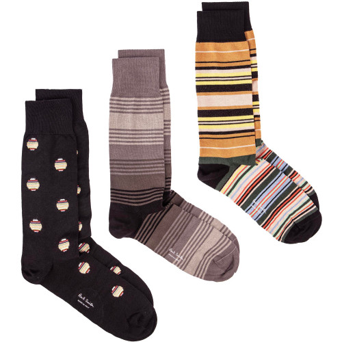 Paul Smith 3 Pack Multi Stripe Socks - PSK3BLKS