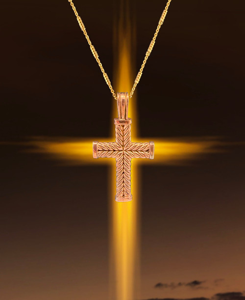 Faith Cross - 14k Rose Gold/Pure .925 Sterling Silver