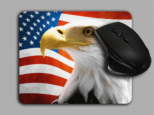 Blue Fox Gifts Cloth top mouse pad featuring the American Flag with an American Bald Eagle