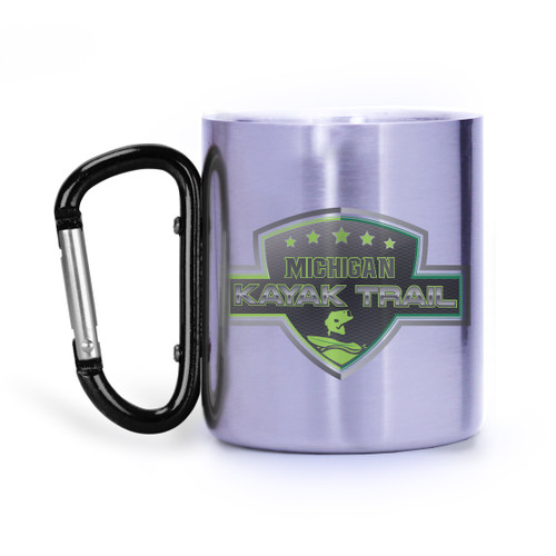 Michigan Kayak Trail Stainless Carabiner Camp mug, Black Handle | Blue Fox Gifts