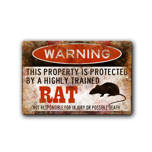 Warning Protected By A Trained Rat Metal Sign, Aged Metal Style | Blue Fox Gifts