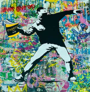 BANKSY THROWER! NEVER GIVE UP (ORIGINAL) BY MR. BRAINWASH