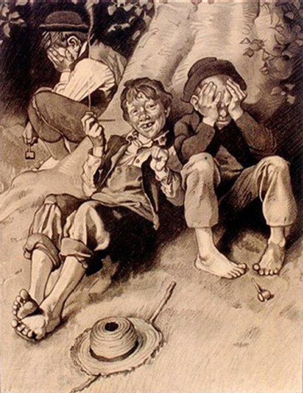 TOM SAWYER SMOKING BY NORMAN ROCKWELL