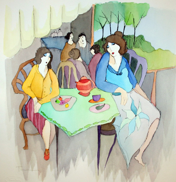 AT THE CAFE (WATERCOLOR) BY ITZCHAK TARKAY