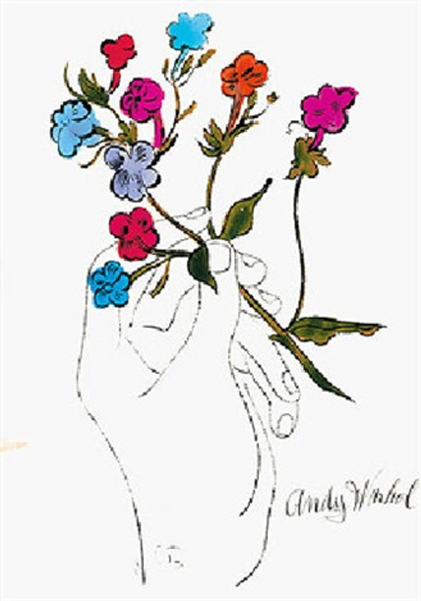 HAND WITH FLOWERS 1957 (WATER COLORS) BY ANDY WARHOL