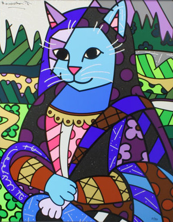 MONA CAT (ON GESSO BOARD) BY ROMERO BRITTO