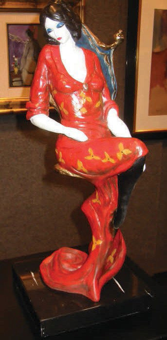 LADY IN RED BRONZE BY ITZCHAK TARKAY