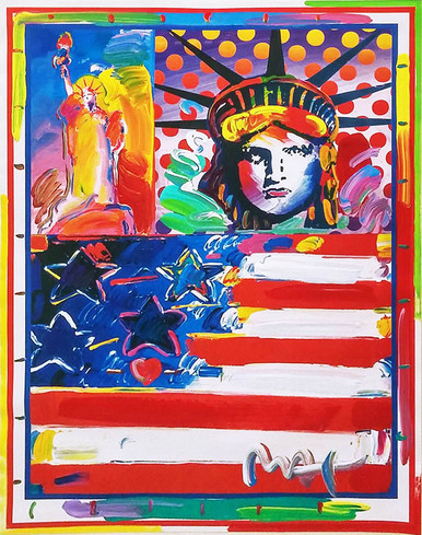 GOD BLESS AMERICA II (OVERPAINT) BY PETER MAX GRUN ART