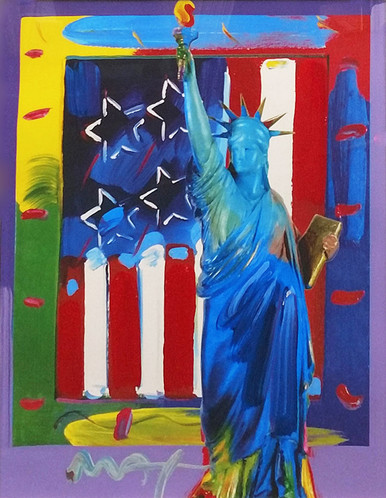 PATRIOTIC SERIES: FULL LIBERTY WITH FLAG BY PETER MAX GRUN ART