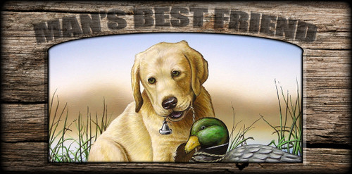 "Man's  Best Friend" Sign - Yellow Lab Pup with Decoy