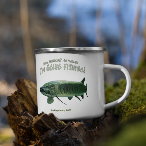 Enamel Mug - Social Distancing .....I'm Going Fishing