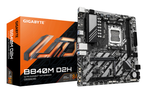 GIGABYTE B840M D2H Motherboard - AMD Ryzen 9000 CPUs, 5+2+2 Phases VRM, up to 7600MHz DDR5, 1xPCIe 4.0 + 1xPCIe 3.0 M.2, 2.5GbE LAN, USB 3.2 Gen 1