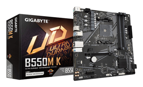 GIGABYTE B550M K Motherboard - AMD Ryzen 5000 CPUs, up to 4733MHz DDR4, 1xPCIe 4.0 + 1xPCIe 3.0 M.2, 1GbE LAN, USB 3.2 Gen 1