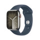 Apple Watch Series 9 GPS + Cellular 45mm Silver Stainless Steel Case w/ Storm Blue Sport Band - M/L