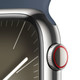 Apple Watch Series 9 GPS + Cellular 45mm Silver Stainless Steel Case w/ Storm Blue Sport Band - S/M