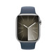 Apple Watch Series 9 GPS + Cellular 45mm Silver Stainless Steel Case w/ Storm Blue Sport Band - S/M