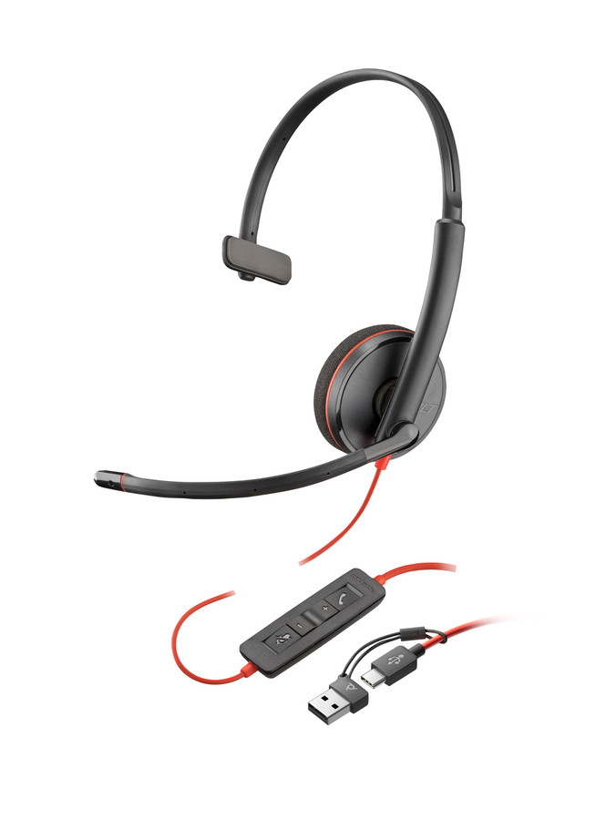 HP Poly Blackwire 3210 Monaural USB-C Headset +USB-C/A Adapter (Bulk)