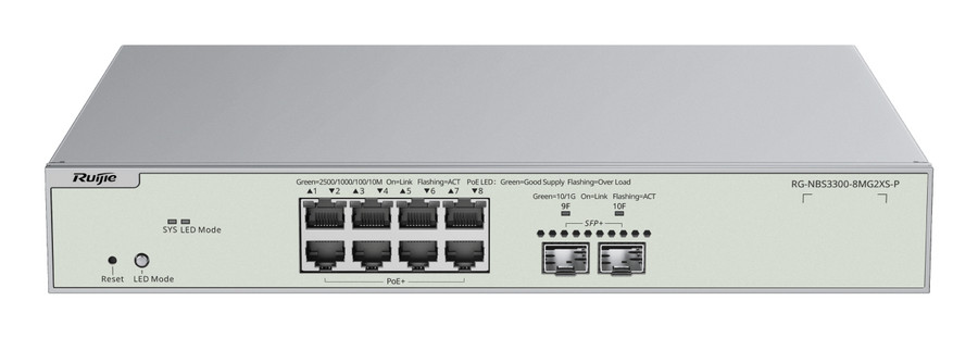 Ruijie Networks RG-NBS3300-8MG2XS-P network switch Managed L2 Power over Ethernet (PoE) Grey