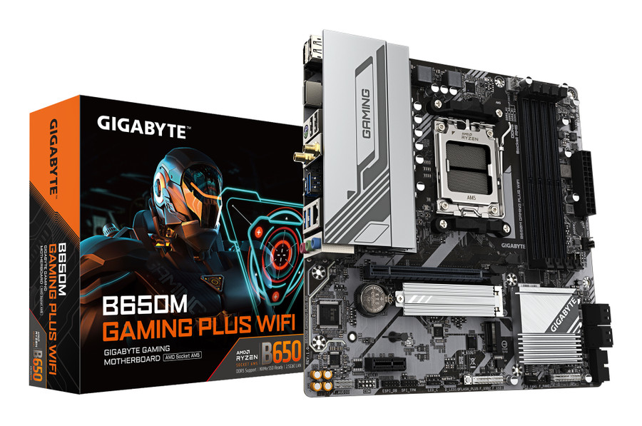 GIGABYTE B650M GAMING PLUS WIFI Motherboard - AMD Ryzen 9000 CPUs, 5+2+2 Phases VRM, up to 8000MHz DDR5, 2xPCIe 4.0 M.2, 2.5GbE LAN, WIFI 6E, USB 3.2 Gen 1