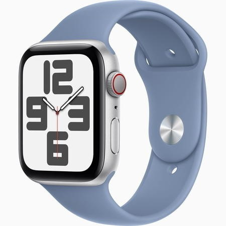 Apple Watch SE GPS + Cellular 44mm Silver Aluminium Case w/ Storm Blue Sport Band - S/M