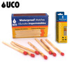 UCO WATERPROOF MATCHES. 4 BOXES OF 40 MATCHES PER BOX. MATCHES LIGHT AFTER BEING SUBMERGED IN WATER. MT-WAT-4PK. CUTLERY SHOPPE