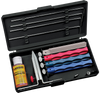 LANSKY LKUNV UNIVERSAL 4 HONE KIT. INCLUDES: MEDIUM SERRATED HONE, COARSE HONE, MEDIUM HONE & FINE HONE. PLASTIC CASE. CUTLERY SHOPPE