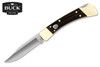 BUCK KNIVES 0110BRSA 110 AUTO AUTOMATIC KNIFE. 3.75" PLAIN EDGE CLIP POINT BLADE. 420HC BLADE STEEL. EBONY WOOD HANDLE W/BRASS BOLSTERS. CUTLERY SHOPPE