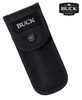 BUCK KNIVES 110BKSLT 110 FOLDING HUNTER LT. 3.75" PLAIN EDGE CLIP POINT 420HC BLADE. BLACK NYLON HANDLE. HEAVY-DUTY BLACK POLYESTER BELT SHEATH SHOWN. CUTLERY SHOPPE