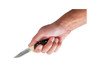 BUCK 055 55 FOLDING POCKET KNIFE. 2.375" PLAIN EDGE 420HC BLADE. CRELICAM® EBONY HANDLE. SHOWN IN HAND. CUTLERY SHOPPE