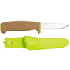 MORAKNIV M-13686 FISHING KNIFE. 3.8" SCANDI GRIND SANDVIK 12C27 STAINLESS STEEL BLADE. LIME GREEN POLYMER SHEATH. CUTLERY SHOPPE
