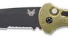 BENCHMADE 9070SBK-1 CLAYMORE AUTOMATIC. 3.6" COMBO EDGE COBALT BLACK FINISH CPM-D2 BLADE. GREEN RANGER GRIVORY HANDLE. BUTTON DETAIL SHOWN. CUTLERY SHOPPE