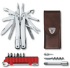 VICTORINOX SWISS ARMY 3.0236.L SWISSTOOL SPIRIT X PLUS RATCHET 105MM (4.13") W/LEATHER POUCH. GROUP PHOTO. CUTLERY SHOPPE 