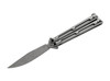 BOKER PLUS 06EX111 PAPILLON BALI-SONG BUTTERFLY KNIFE. 4.57" BOWIE STYLE STONEWASH FINISH D2 BLADE. STAINLESS STEEL HANDLE W/LATCH. CUTLERY SHOPPE